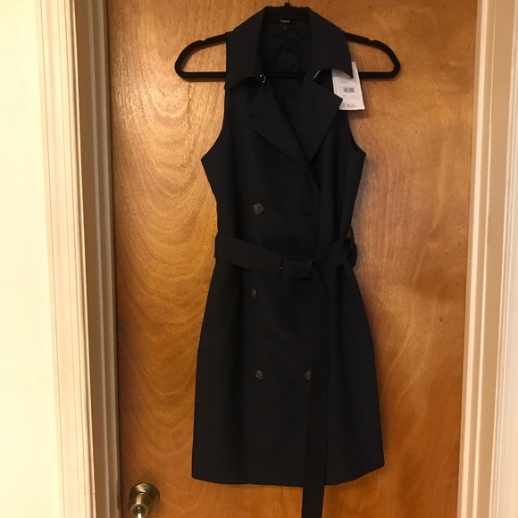 Theory Nocturne Navy Halter Oxford Wool Trench Dress( flaw) - Picture 2 of 7